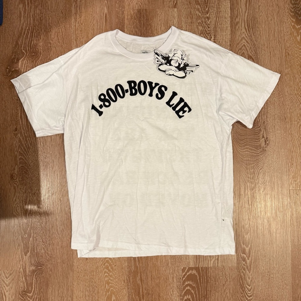 Boys Lie White Short Sleeve Tee with Black Graphic